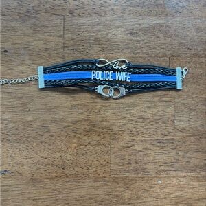Police Wife Infinity Bracelet Blue Line Multi Strand Silver Tone